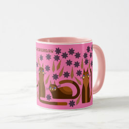 CANECA GATO ROSA PARA ANIVERSÁRIO