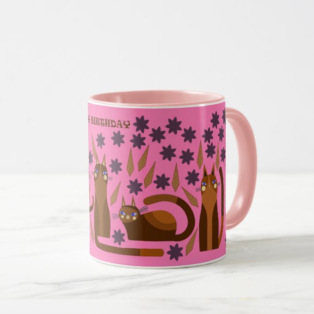 CANECA GATO ROSA PARA ANIVERSÁRIO (Frente Esquerda)