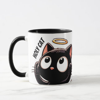 Caneca Gato Sagrado - Gato Negro Bonito com Halo