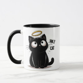Caneca Gato Sagrado - Gato Negro Minimalista com Halo Cut