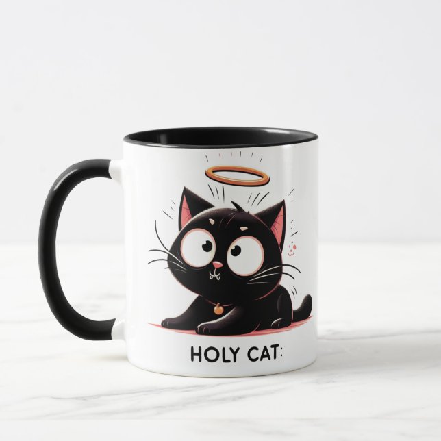 Caneca Gato Sagrado - Gato Negro Relaxado com Engraçado H (Esquerda)