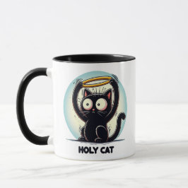 Caneca Gato Sagrado - Gato Negro Segurando Halo Acima da 