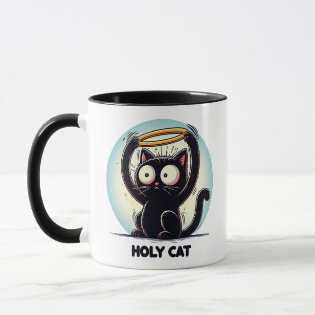 Caneca Gato Sagrado - Gato Negro Segurando Halo Acima da  (Esquerda)