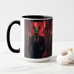 Caneca Gato Sphynx Neon Noir no Estilo Máfia