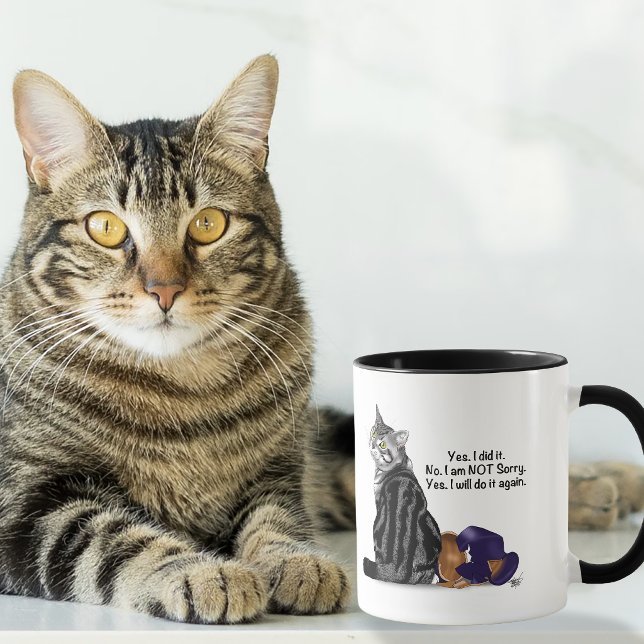Caneca Gato Tabby Desafiador Sem Remorso Divertido (Criador carregado)