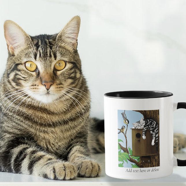 Caneca Gato Tabby Fofo Dormindo Casa de Pássaro Engraçado (Criador carregado)