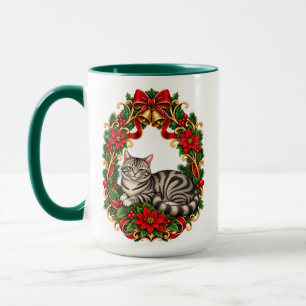 Caneca Gato Tabby Prata Natal Art Nouveau