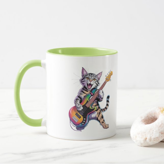 Caneca Gato tocando guitarra Rock And Roll (Com Donut)