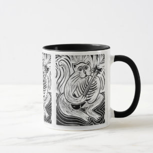 Caneca Gato tocando violão em preto e branco