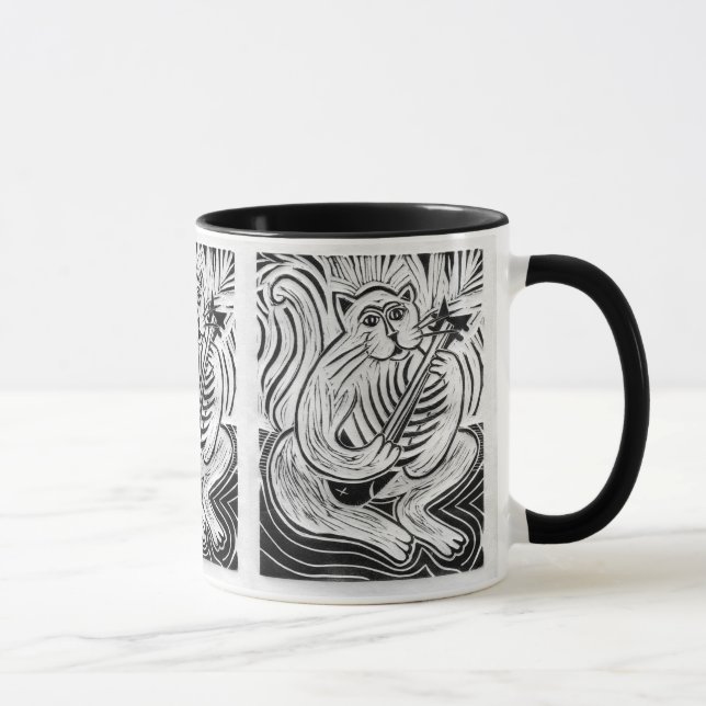 Caneca Gato tocando violão em preto e branco (Direita)