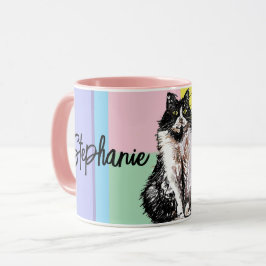 Caneca Gato Tuxedo Pastel Gatos Mulheres Colores de Paste