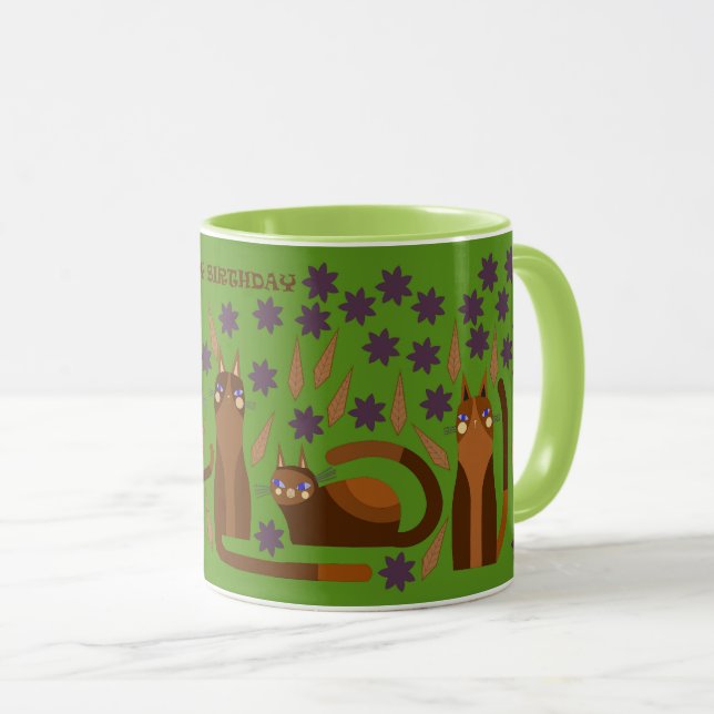 CANECA GATO VERDE PARA ANIVERSÁRIO (Frente Esquerda)