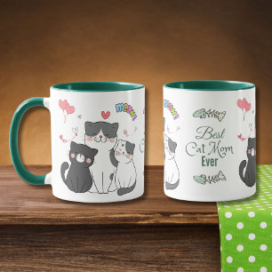 Caneca Gatos Adoráveis Miando com Corações Melhor Mãe de