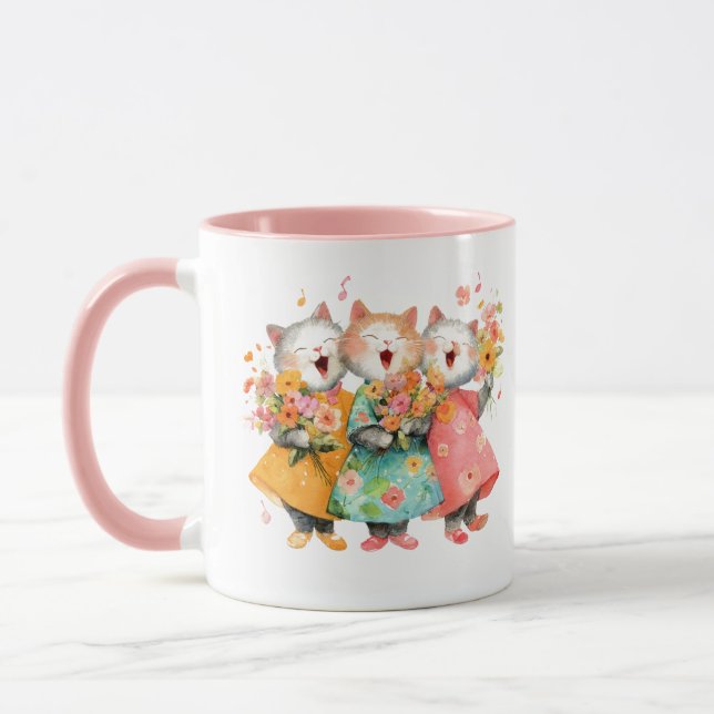 Caneca Gatos Cantores Segurando Ramalhetes (Esquerda)