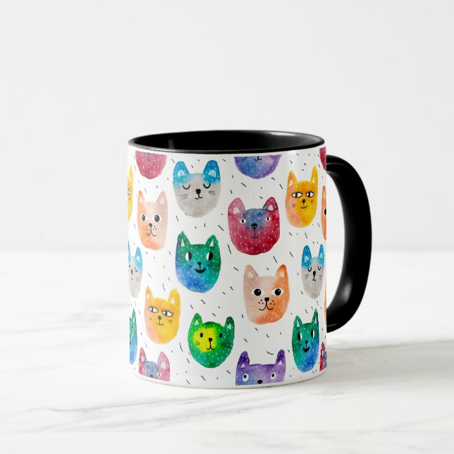 Caneca Gatos com aquarelas e amigos (Frente Esquerda)