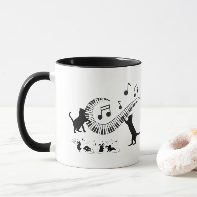 Caneca Gatos de Jazz | Piano | Café Mug (Com Donut)