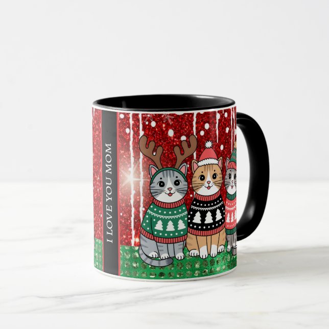 Caneca Gatos de Natal bonitos Eu te amo mãe (Frente Esquerda)