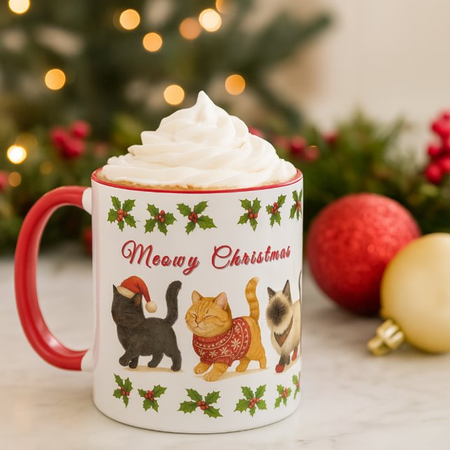 Caneca Gatos de Natal Fofos Férias (Cozy Christmas cocoa: A delightful mug, ideal for cat enthusiasts.)