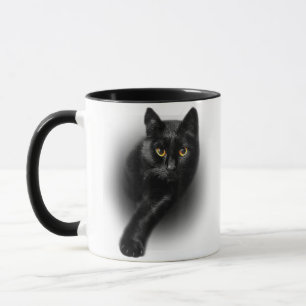 Caneca Gatos de T-Shirt de Olhos Amarelos de Gato Negro