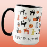 Caneca Gatos do Dia das Bruxas Cute Spooky<br><div class="desc">Design de gatinho do Halloween bonito e assustador para fazer você sorrir. Bruxas de gato,  fantasmas,  zumbis e lanternas de abóbora. Altere o texto para personalizar. Arte original de Nic Squirrell.</div>