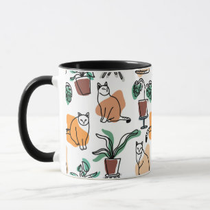 Caneca Gatos e flores para desenho de linhagens