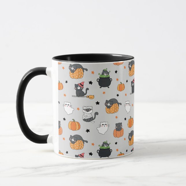 Caneca Gatos e Padrão Fantasmas do Halloween (Esquerda)