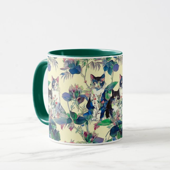 Caneca Gatos em Aquarela em um Jardim (Frente Esquerda)
