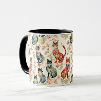Caneca Gatos em Padrão Chinês de Aquarela