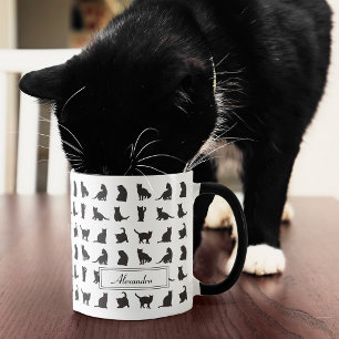 Caneca Gatos em Silhueta Preta com Monograma de Nome