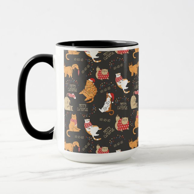 Caneca Gatos Festivos com Luzes Padrão de Natal (Esquerda)