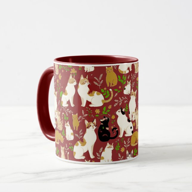 Caneca Gatos Fofos em um Fundo Burgundy (Frente Esquerda)