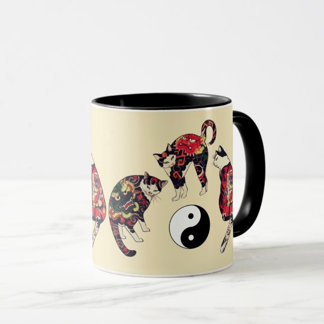 CANECA GATOS JAPONESES, TATUAGENS DE DEDOS VERMELHOS DRAG (Frente Esquerda)