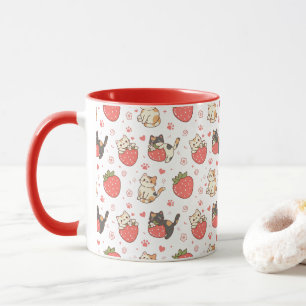 Caneca Gatos Kawaii & Morangos