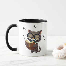 Caneca Gatos legal Vestindo Óculos Lendo Livros
