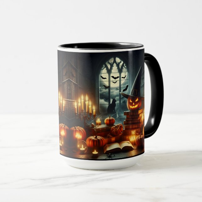 Caneca Gatos Negros, Lanternas e Bats (Frente Esquerda)