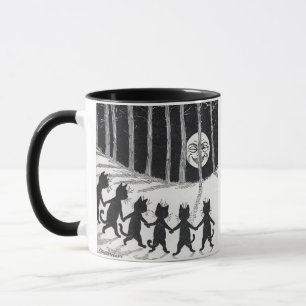 Caneca Gatos Negros Segurando Mãos à Lua Louis Wain