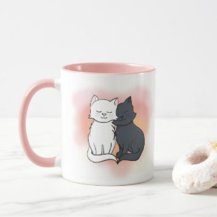 Caneca Gatos pretos e brancos adoram rosa