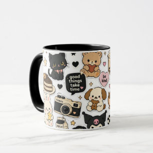 Caneca Gatos Pretos Kawaii – Envoltório Vibrações