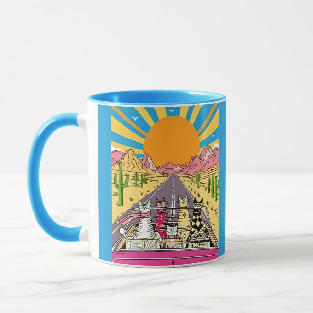 Caneca Gatos retrô de férias fazem uma viagem de carro (Esquerda)