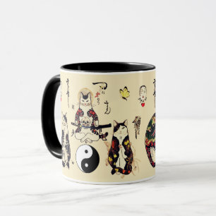 CANECA GATOS SAMURAI NO CÉREBRO,ESQUELETO,TATUAGENS DE BO