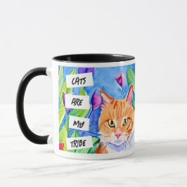 Caneca Gatos são Minha Tribo | Gato Laranja e Flores