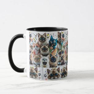 Caneca Gatos Siameses Cutes Padrão Mug De Dois Tons