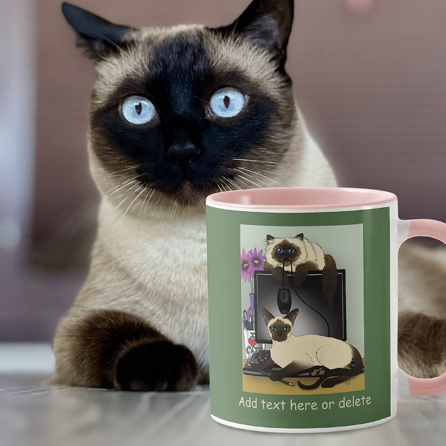 Caneca Gatos Tailandeses de Escritório de Computador Fofo (Criador carregado)