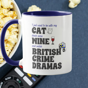 Caneca Gatos, vinho e Dramas do Crime Britânico