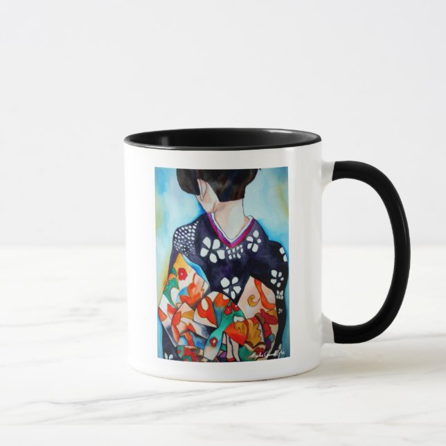 Caneca Geisha japonesa com arte original quimono azul (Direita)