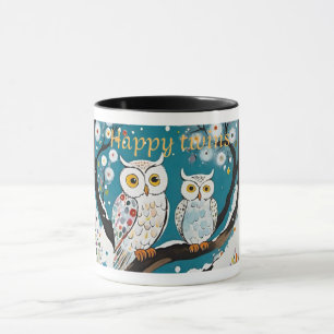 Caneca Gêmeos felizes" Moga cerâmica com Design de Coruja