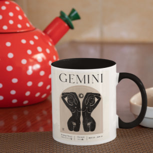 Caneca Gemini Feminine Zodiac Design Brown Black 15 OZ