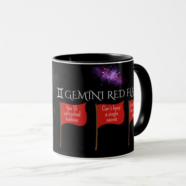 Caneca Gemini Red Flags Astrology Mug | Zodiac Gift Engra (Frente Esquerda)