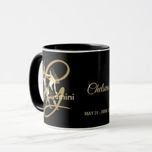 Caneca Gemini ♊ Sinal de Aniversário Zodiac / Preto e 