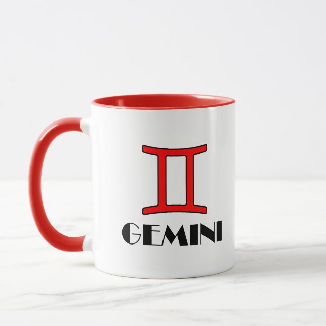 Caneca Gemini Zodiac - Símbolo de Mug em Vermelho (Esquerda)